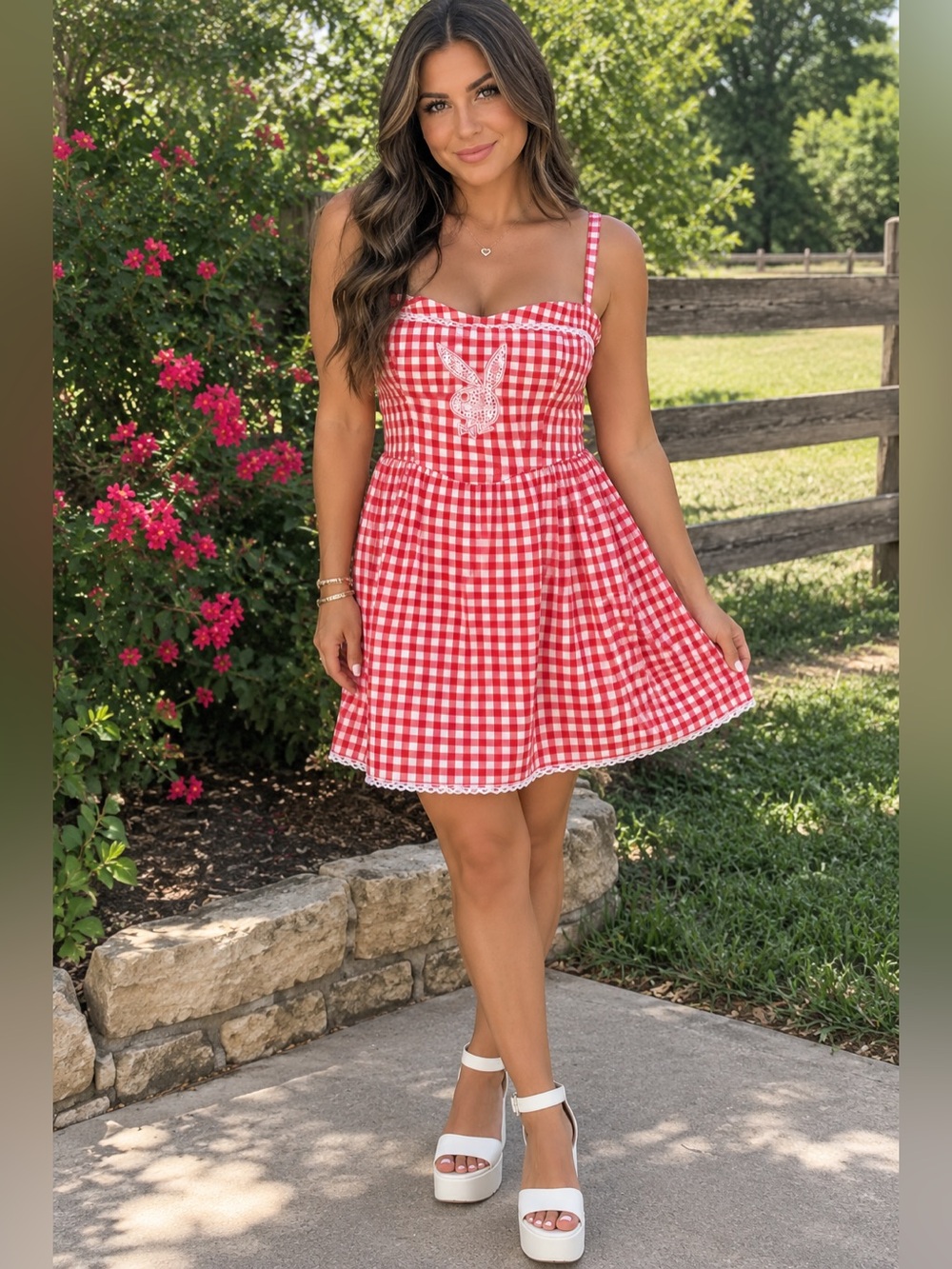 Red Gingham Sundress with Playboy Bunny Appliqué- NWOT